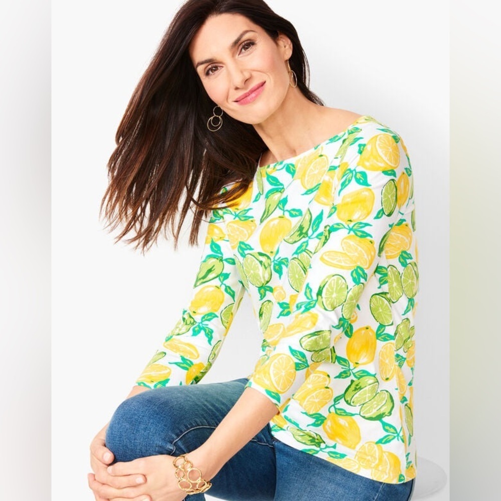 TALBOTS BATEAU-NECK TEE - LEMON & LIME